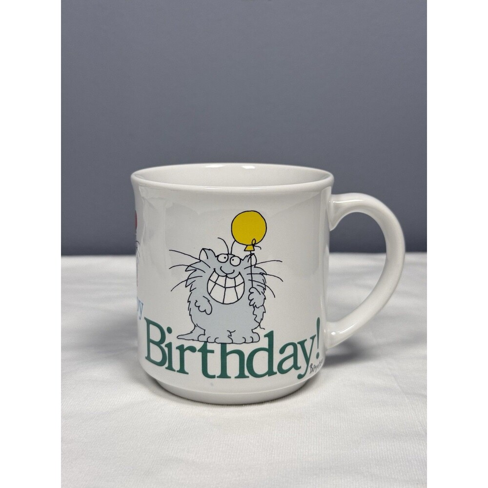 Sandra Boynton Happy Birthday Silly Cat Balloons Mug Ceramic Coffee Cup VTG
